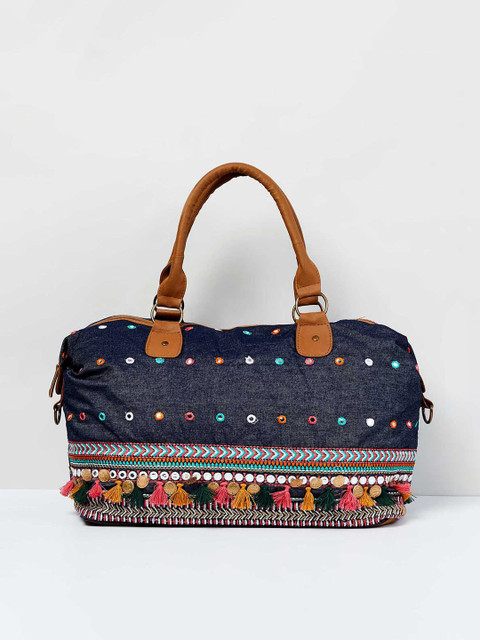 

max Blue Embroidered Duffel Bag