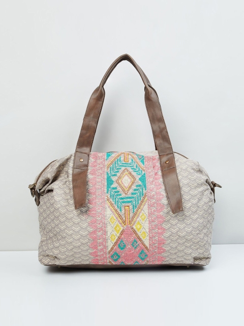 

max Beige Geometric Shopper Shoulder Bag