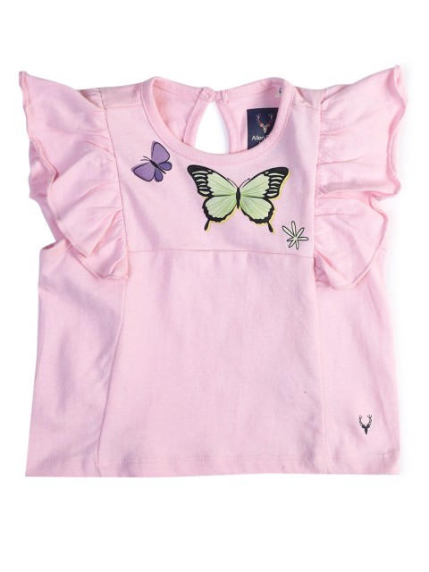 

Allen Solly Junior Girls Pink Butterfly Printed Pure Cotton T-shirt