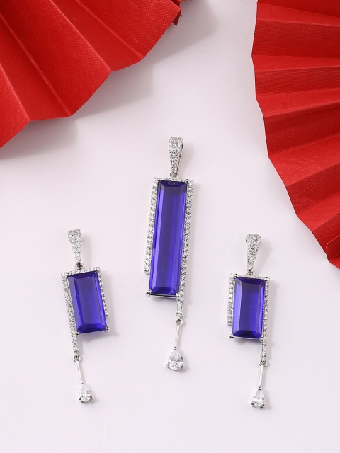 

Tistabene Silver-Toned & Blue Stone-Studded Contemporary Jewellery Set