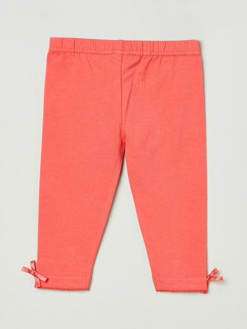 

max Infants Girls Coral-Coloured Ankle-Length Leggings With Bow details at Hem