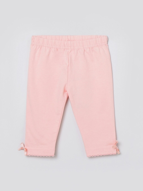 

max Infants Girls Pink Solid Ankle-Length Leggings, Peach