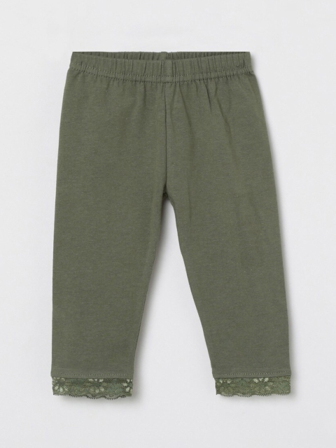 

max Infants Girls Olive-Green Solid Ankle-Length Leggings