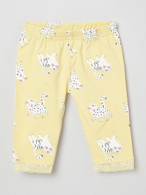 

max Infant Girls Yellow & White Printed Ankle-Length Leggings