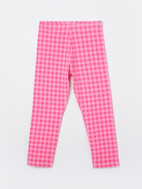 

max Girls Rose-Coloured & Pink Checked Cotton Ankle-Length Leggings