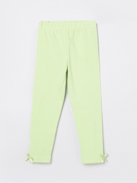 

max Girls Lime Green Ankle-Length Leggings With Bow Details at Hem