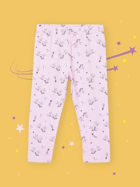 

max Girls Pink & Black Printed Ankle-Length Leggings