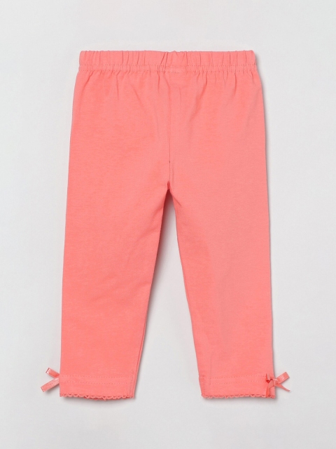 

max Infant Girls Coral-Coloured Solid Ankle-Length Leggings