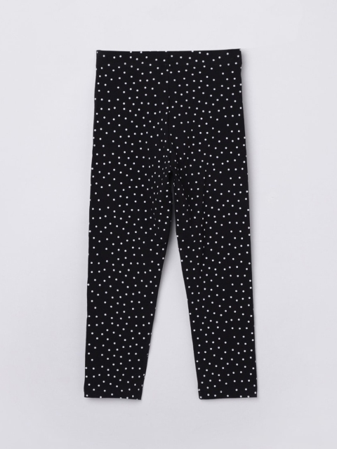 

max Girls Black & White Printed Cotton Ankle-Length Leggings