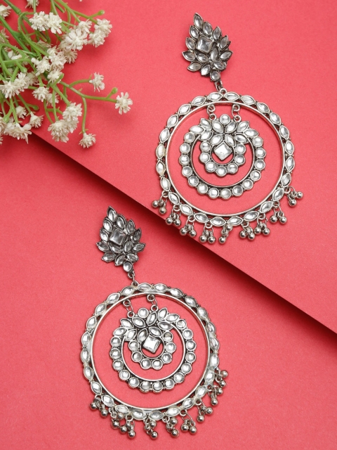 

NEUDIS Silver-Toned Contemporary Chandbalis Earrings