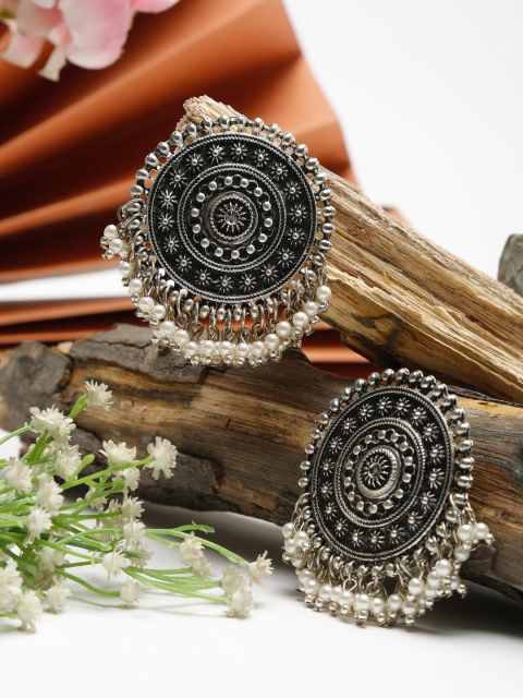 

NEUDIS Women Black & White Oxidized Pearl Tassel Contemporary Drop Earrings