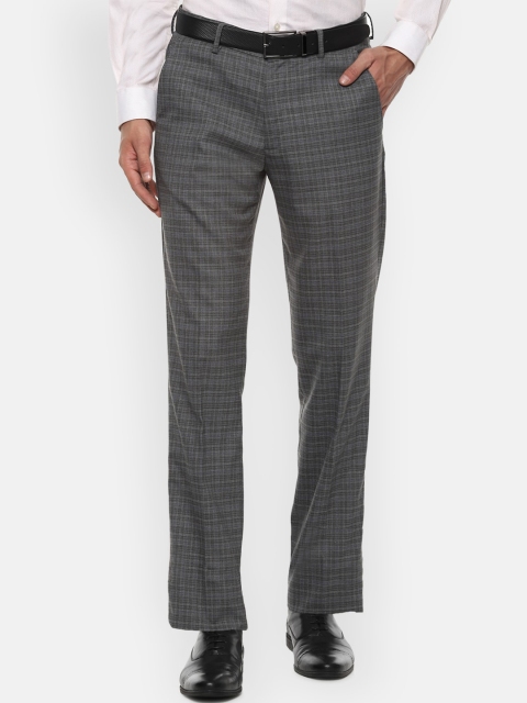 

Louis Philippe Men Grey Checked Slim Fit Formal Trousers