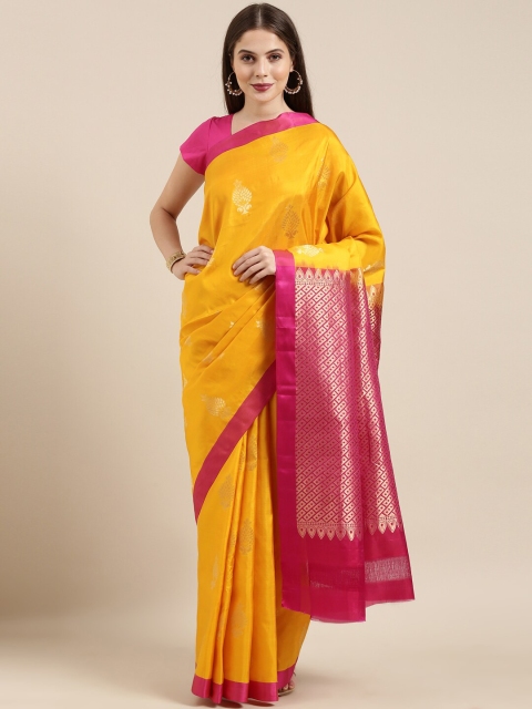 

The Chennai Silks Yellow & Pink Ethnic Motifs Woven Design Pure Silk Dharmavaram Saree