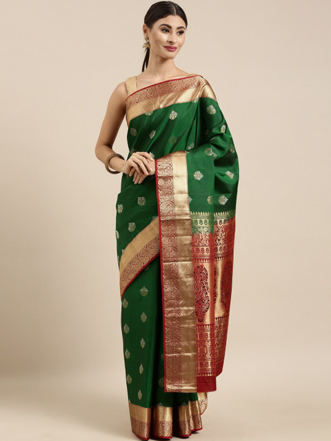 

The Chennai Silks Green & Maroon Woven Design Pure Silk Kanjeevaram Saree