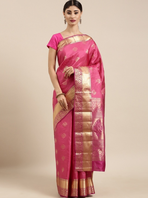

The Chennai Silks Pink & Gold-Coloured Woven Design Pure Silk Kanjeevaram Saree
