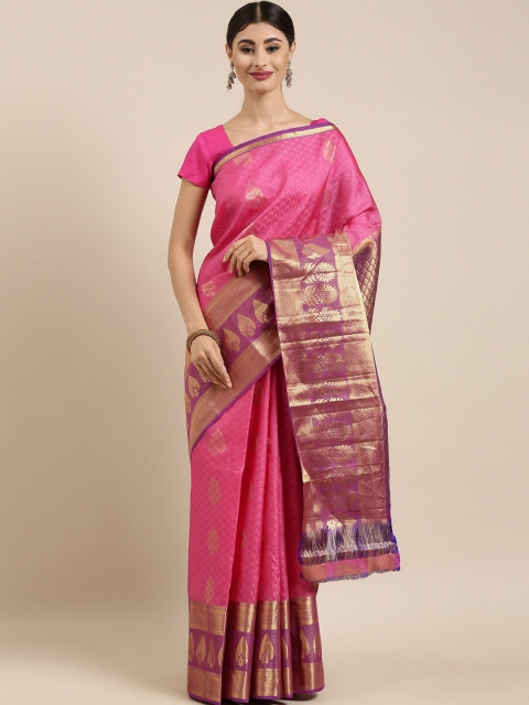 

The Chennai Silks Pink & Purple Woven Design Pure Silk Fusion Dharmavaram Saree