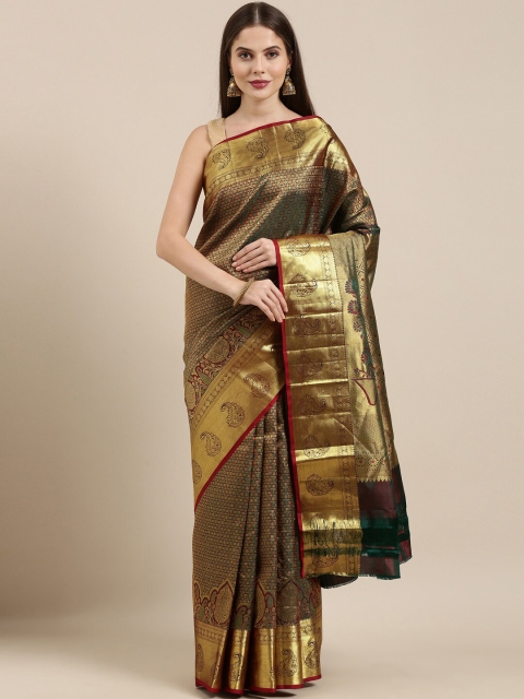 

The Chennai Silks Green & Maroon Ethnic Motifs Woven Design Zari Brocade Kanjeevaram Saree