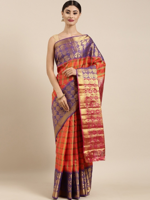 

The Chennai Silks Orange & Purple Woven Design Pure Silk Dharmavaram Saree