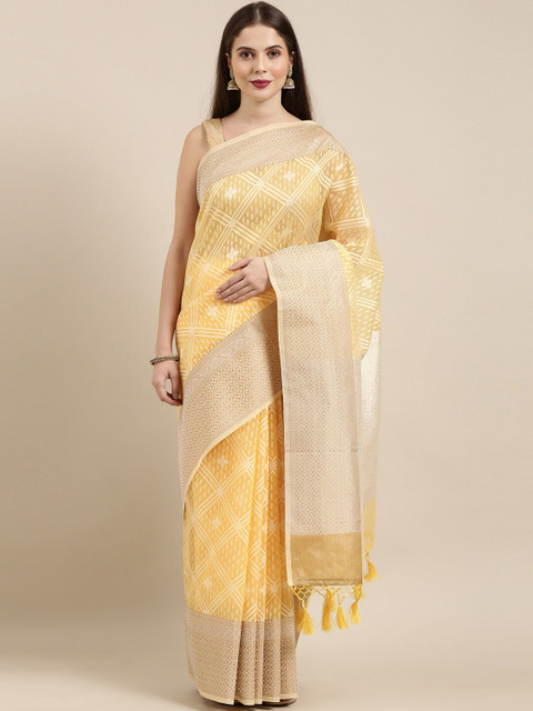 

The Chennai Silks Yellow & Beige Woven Design Organza Banarasi Saree