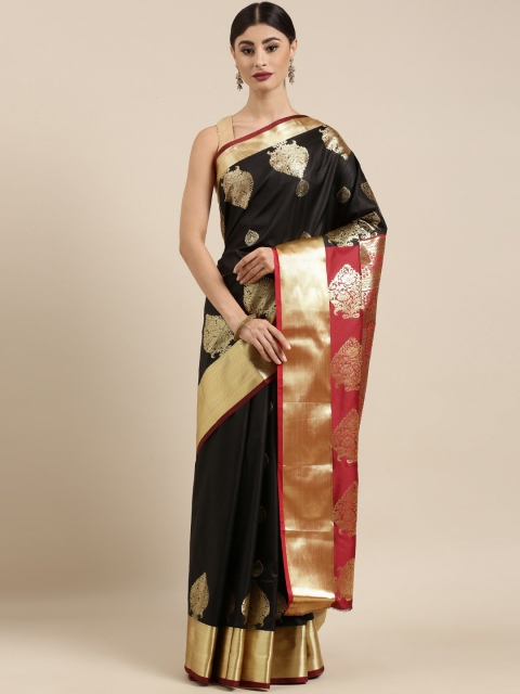 

The Chennai Silks Black & Maroon Ethnic Motifs Art Silk Fusion Saree