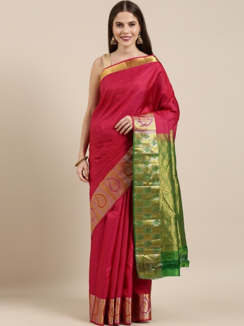 

The Chennai Silks Magenta & Green Woven Design Pure Silk Fusion Dharmavaram Saree