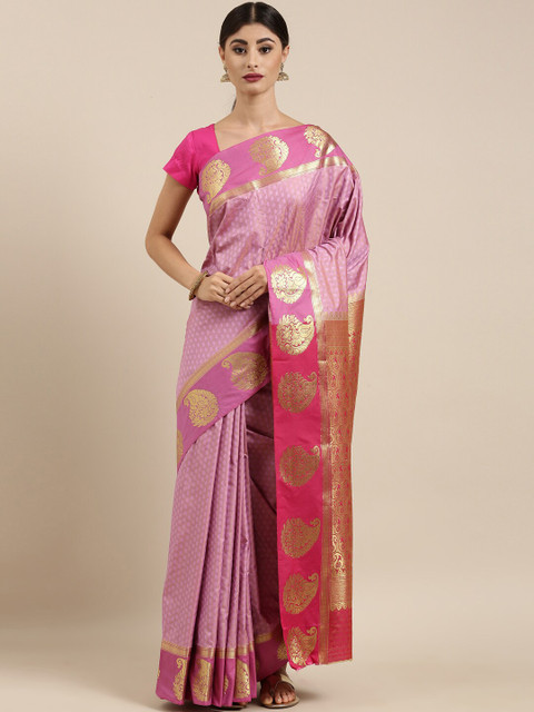 

The Chennai Silks Pink & Magenta Ethnic Motifs Embossed Zari Art Silk Saree