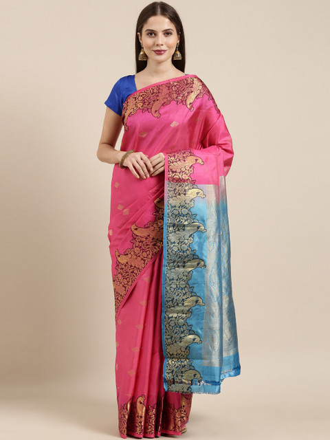 

The Chennai Silks Pink & Blue Woven Design Pure Silk Kanjeevaram Saree