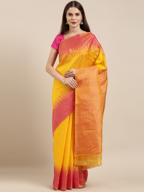 

The Chennai Silks Yellow & Pink Woven Design Pure Silk Dharmavaram Saree