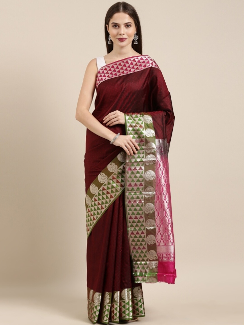 

The Chennai Silks Maroon & Pink Woven Design Pure Silk Fusion Dharmavaram Saree