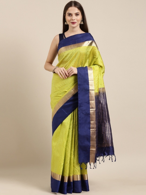 

The Chennai Silks Green & Navy Blue Striped Zari Pure Silk Kanjeevaram Saree