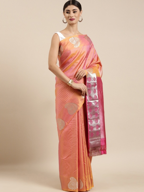 

The Chennai Silks Peach-Coloured & Pink Woven Design Pure Silk Kanjeevaram Saree