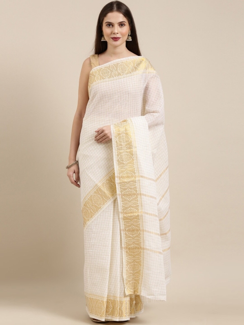 

The Chennai Silks Off White & Gold-Coloured Checked Zari Pure Cotton Sungudi Saree