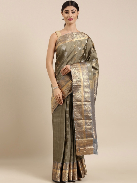 

The Chennai Silks Grey & Gold-Toned Paisley Zari Pure Silk Handloom Kanjeevaram Saree