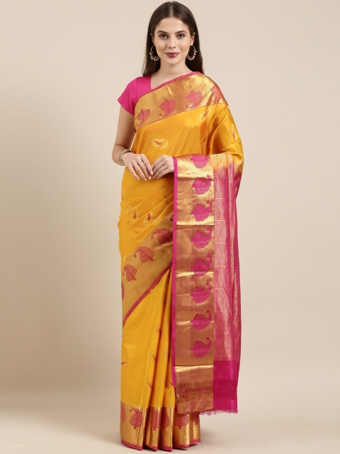 

The Chennai Silks Yellow & Maroon Woven Design Pure Silk Kanjeevaram Saree