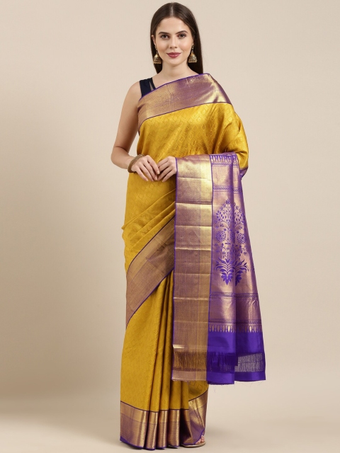 

The Chennai Silks Yellow & Purple Woven Design Brocade Dharmavaram Saree