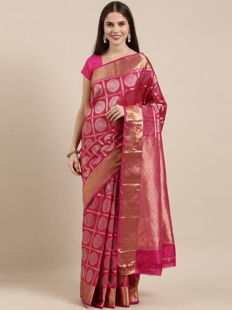 

The Chennai Silks Pink & Gold-Coloured Woven Design Zari Pure Silk Kanjeevaram Saree