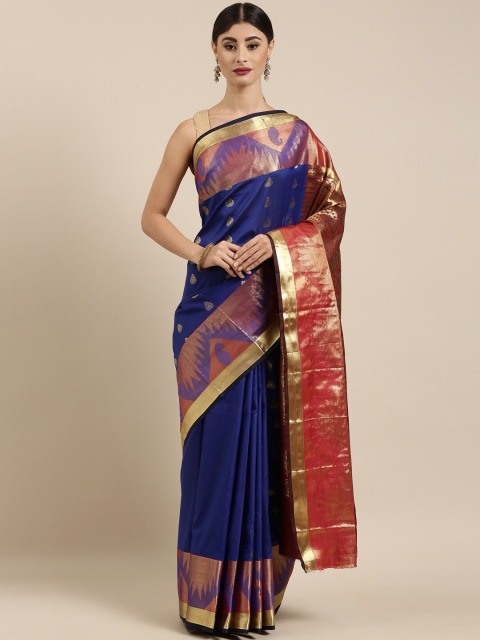 

The Chennai Silks Navy Blue & Maroon Woven Design Art Silk Fusion Saree