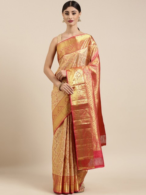 

The Chennai Silks Gold-Coloured & Maroon Paisley Zari Brocade Kanjeevaram Saree