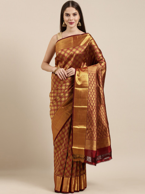 

The Chennai Silks Maroon & Gold-Toned Brocade Kanjeevaram Saree