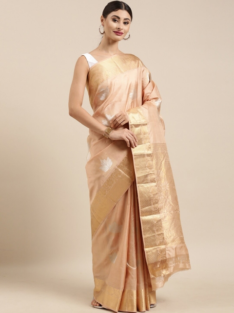 

The Chennai Silks Peach-Coloured & Gold-Toned Woven Design Pure Silk Kanjeevaram Saree