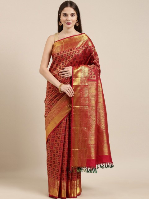 

The Chennai Silks Maroon & Gold-Coloured Woven Design Zari Pure Silk Kanjeevaram Saree