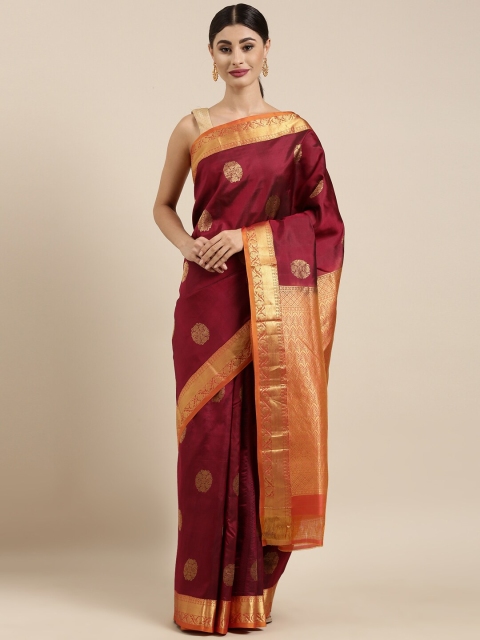 

The Chennai Silks Maroon & Gold-Toned Ethnic Motifs Zari Pure Silk Dharmavaram Saree