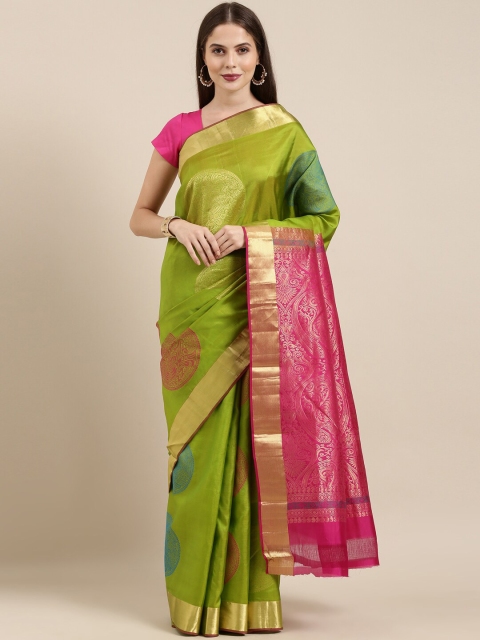 

The Chennai Silks Green & Pink Ethnic Motifs Pure Silk Dharmavaram Saree