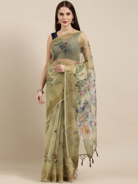 

The Chennai Silks Green Floral Printed Tissue Saree
