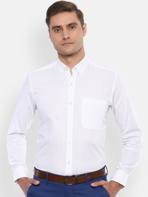 

Louis Philippe Men White Slim Fit Striped Pure Cotton Formal Shirt