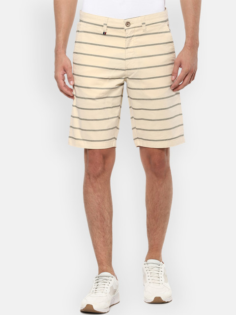 

Louis Philippe Sport Men Beige Striped Slim Fit Mid-Rise Regular Shorts