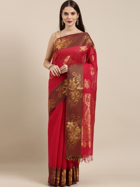 

The Chennai Silks Red & Brown Woven Design Zari Silk Cotton Fusion Maheshwari Saree