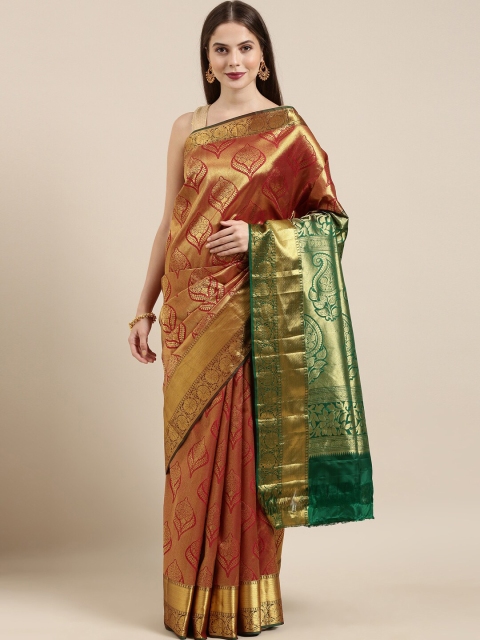 

The Chennai Silks Maroon & Green Ethnic Motifs Zari Pure Silk Handloom Kanjeevaram Saree