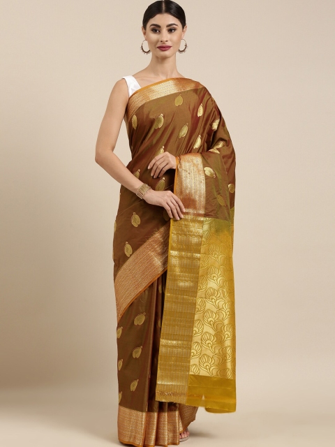 

The Chennai Silks Green & Gold-Toned Woven Design Art Silk Fusion Saree