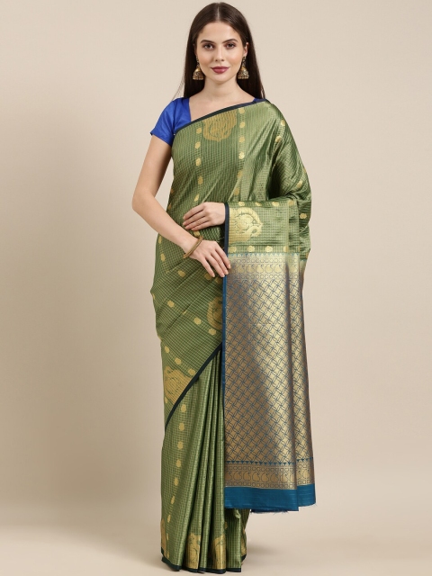 

The Chennai Silks Green & Gold-Toned Woven Design Zari Art Silk Fusion Saree